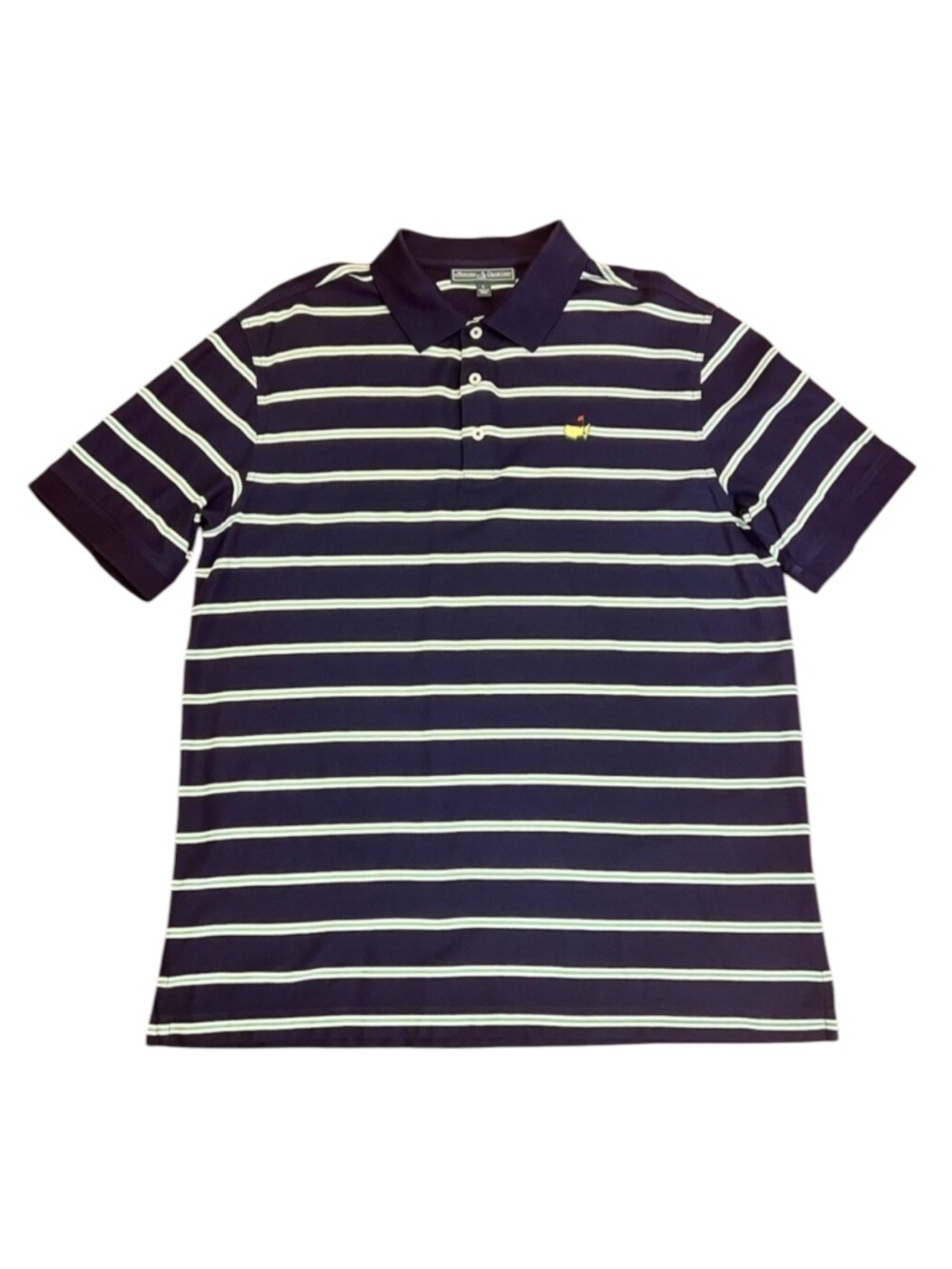 MASTERS COLLECTION Blue Green White Stripe Pima Polo Cotton Golf Augusta Men's L
